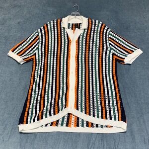 SoulStar England Essential Knitwear Shirt Mens XL Ecru Striped Open Knit Sweater